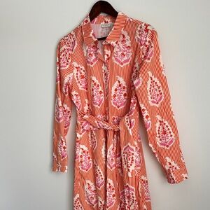 Spartina 449 Orange and Pink Floral Long Marianne Shirt Dress